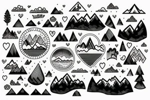 Heartbeat in nature style with mountains and water tattoo idea