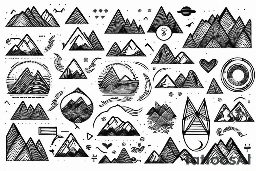 Heartbeat in nature style with mountains and water tattoo idea