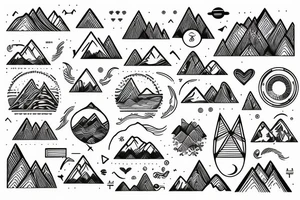 Heartbeat in nature style with mountains and water tattoo idea