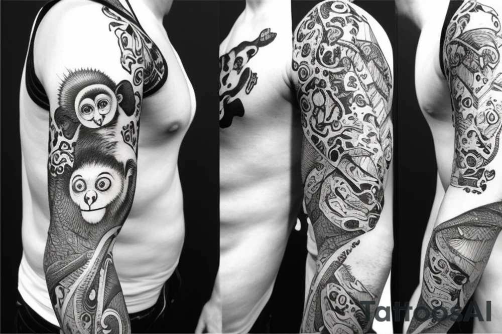 sleeve with monkey, jungle tattoo idea