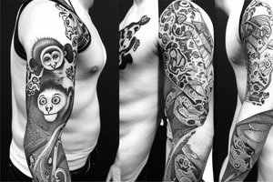 sleeve with monkey, jungle tattoo idea