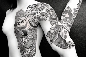 sleeve with monkey, jungle tattoo idea
