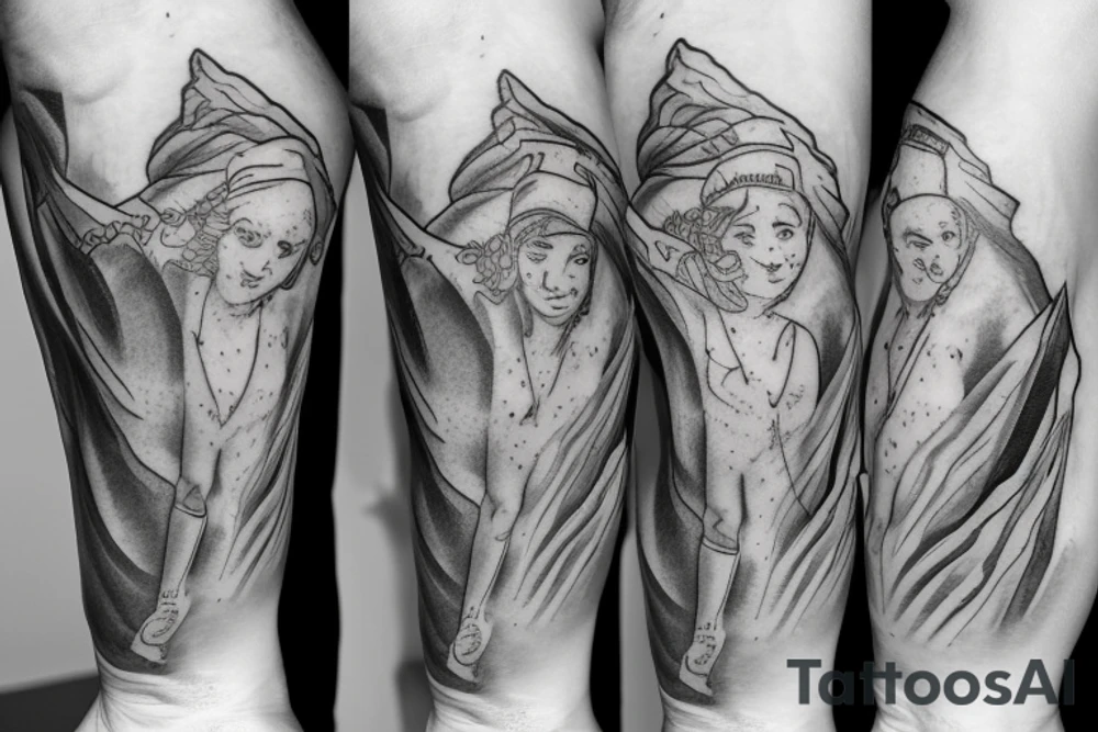 statue on hill with family walking up stairs to 

sleeve tattoo idea