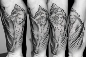 statue on hill with family walking up stairs to 

sleeve tattoo idea