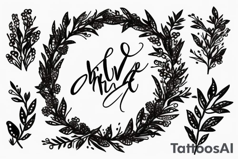 olive branch wreath with sparkles tattoo idea