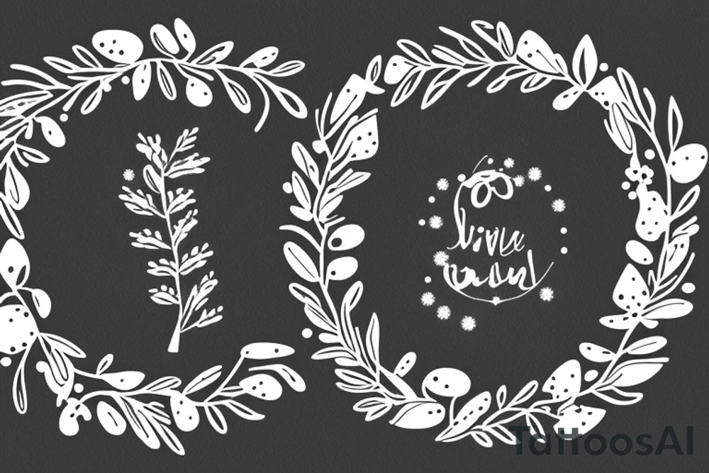 olive branch wreath with sparkles tattoo idea