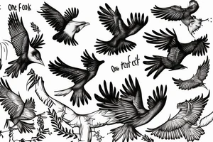 Based on cover of the book “One Flew Over The Cuckoo’s Nest” there is a flock of white cuckoos flying in one direction with one black cuckoo flying in the opposite direction tattoo idea
