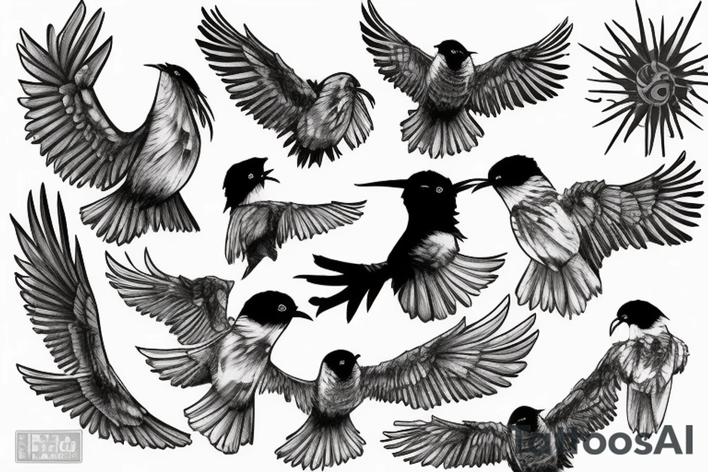 Based on cover of the book “One Flew Over The Cuckoo’s Nest” there is a flock of white cuckoos flying in one direction with one black cuckoo flying in the opposite direction tattoo idea
