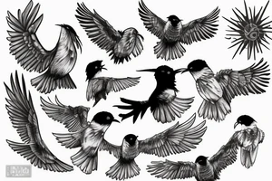 Based on cover of the book “One Flew Over The Cuckoo’s Nest” there is a flock of white cuckoos flying in one direction with one black cuckoo flying in the opposite direction tattoo idea