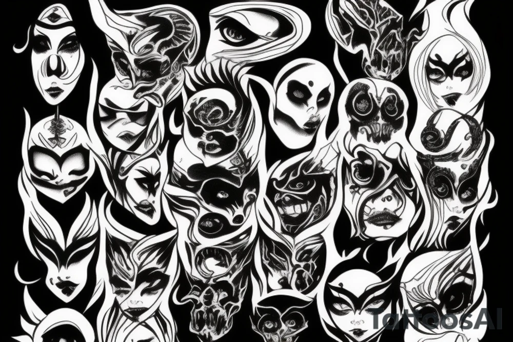 black, eye, demon, eyelashless, fleshy, chthonic tattoo idea