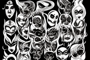 black, eye, demon, eyelashless, fleshy, chthonic tattoo idea