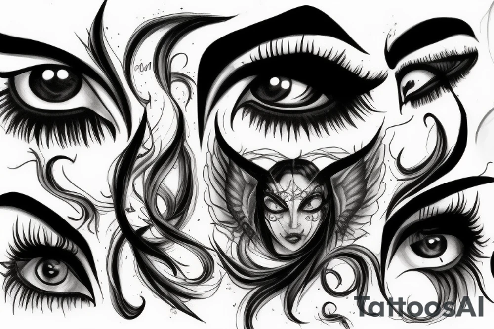 black, eye, demon, eyelashless, chthonic tattoo idea