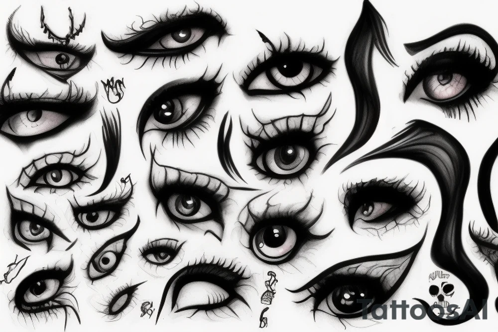 black, eye, demon, eyelashless, chthonic tattoo idea