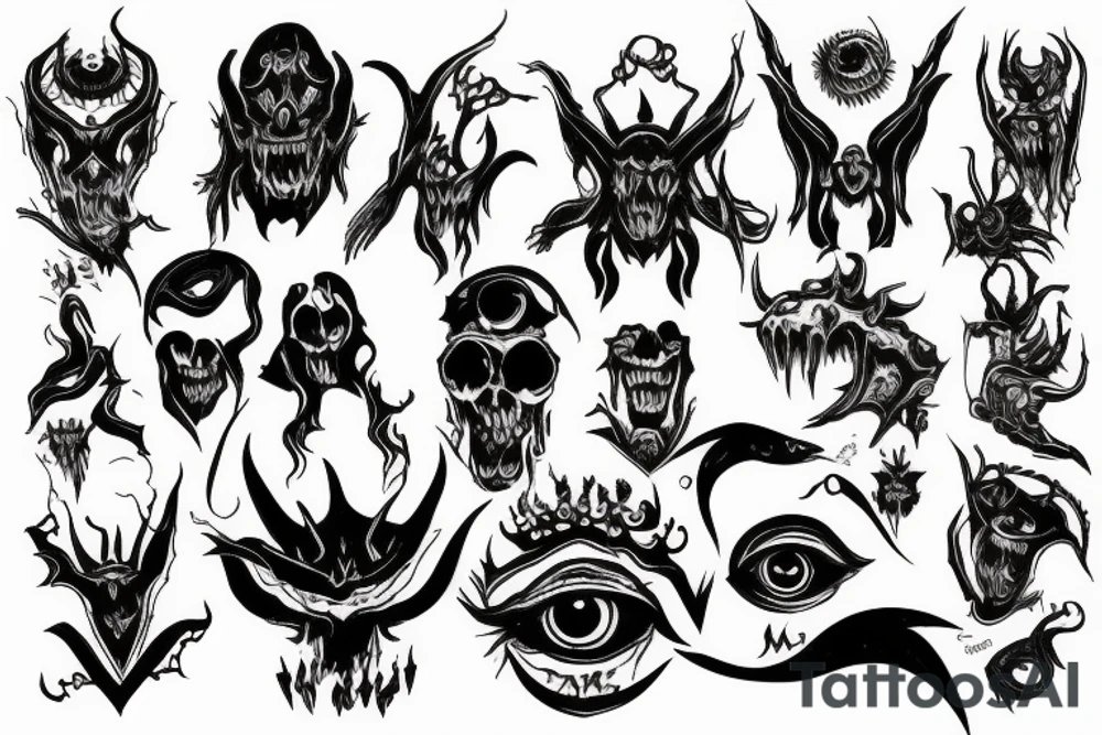 black, eye, demon, chthonic tattoo idea