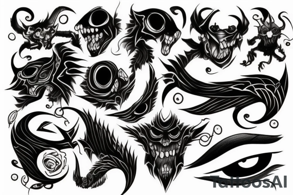 black, eye, demon, chthonic tattoo idea