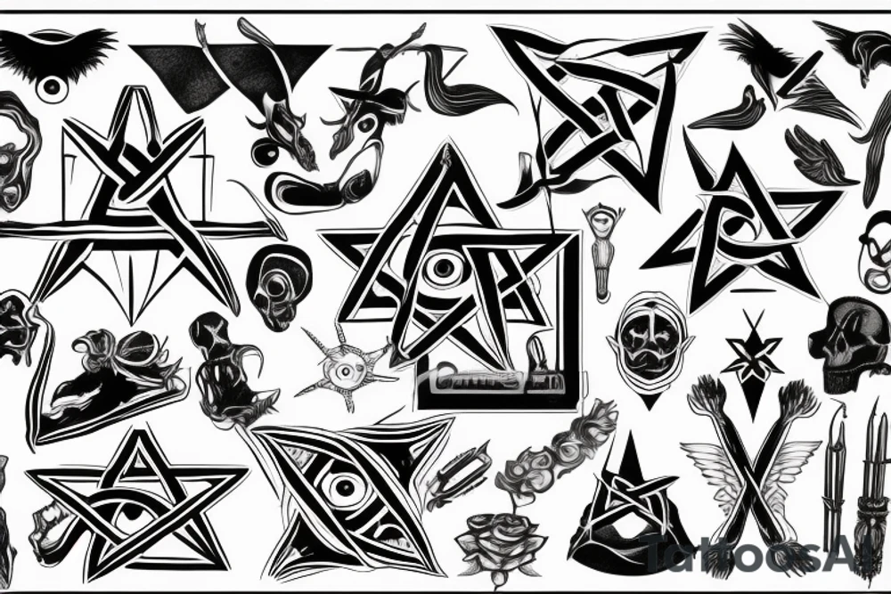 black, eye, no eyelashes, fleshy, chthonic, pentagram tattoo idea