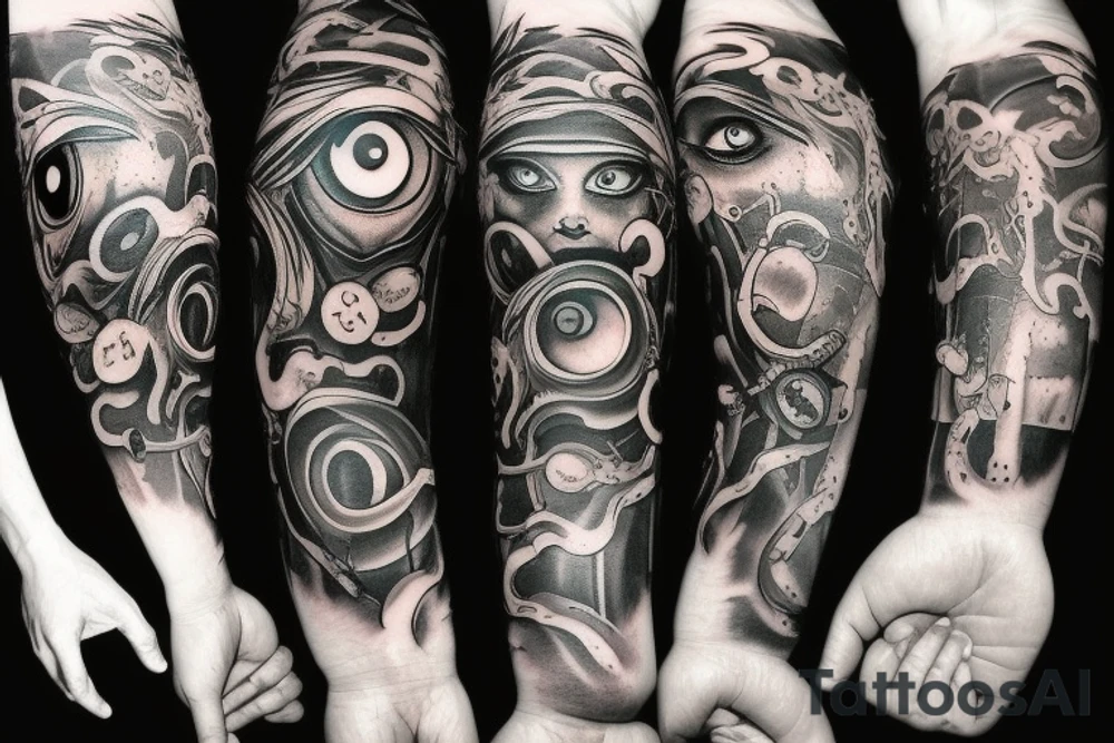 black, eye, chthonic, evil, vertical, arm tattoo idea