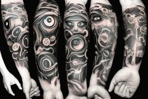 black, eye, chthonic, evil, vertical, arm tattoo idea