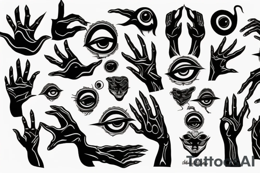 black, eye, chthonic, evil, vertical, back of the hand tattoo idea