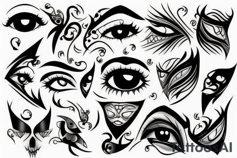 black, eye, evil, vertical tattoo idea