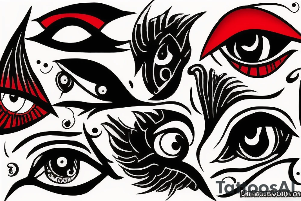 black, red, vertical evil eye tattoo idea