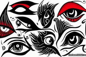 black, red, vertical evil eye tattoo idea