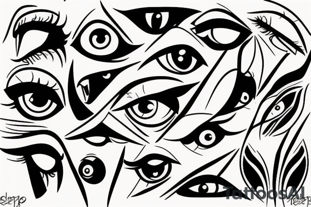 black, red, vertical evil eye tattoo idea