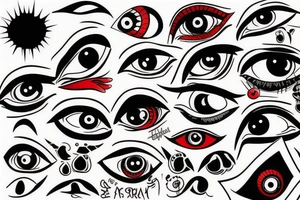 black, red, vertical evil eye tattoo idea