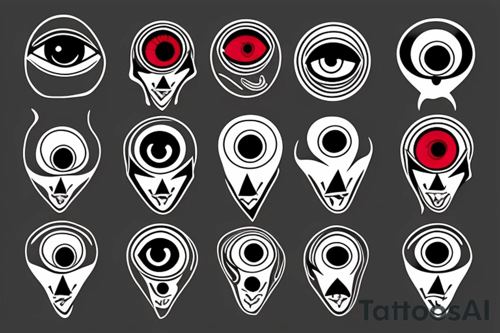 black, red, vertical evil eye tattoo idea