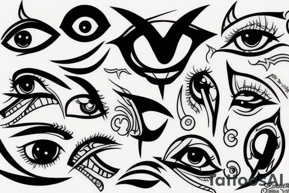 black, red, vertical evil eye tattoo idea