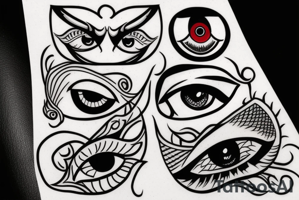 black, red, vertical evil eye tattoo idea