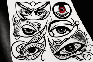 black, red, vertical evil eye tattoo idea