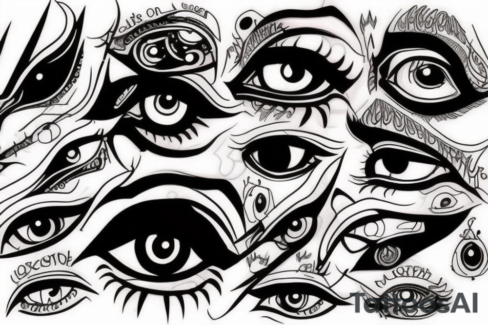 black, red, vertical evil eye tattoo idea