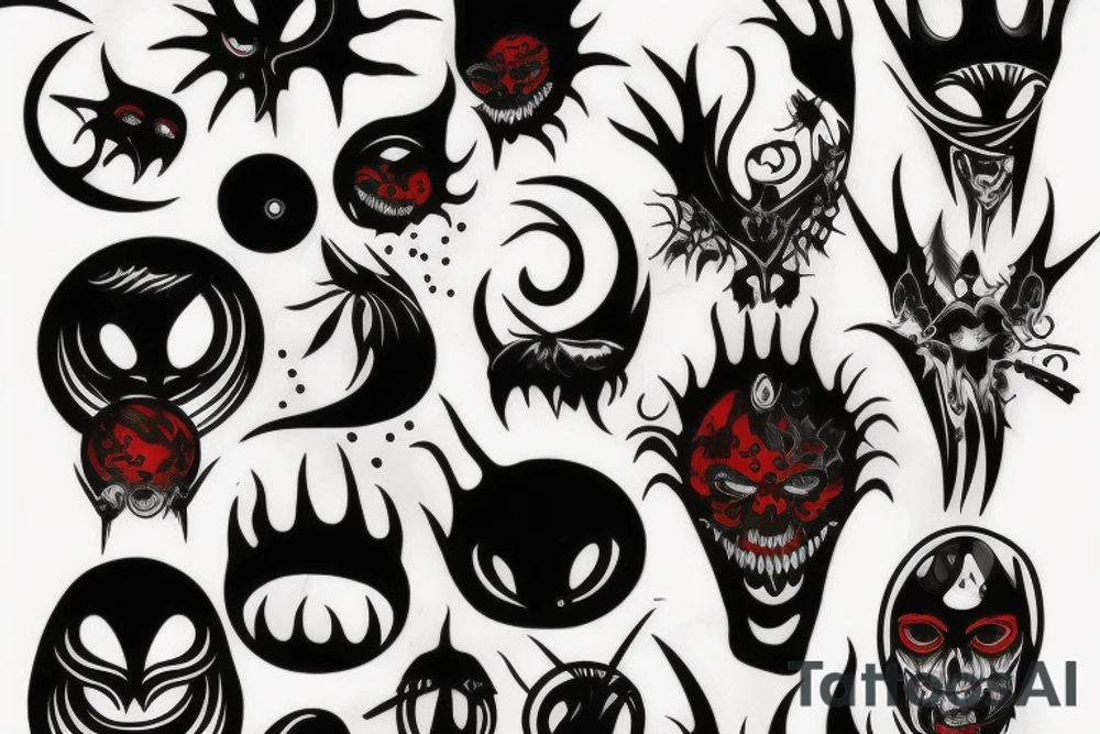 black, vertical evil red eye, mistyc tattoo idea