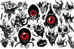 black, vertical evil red eye, mistyc tattoo idea