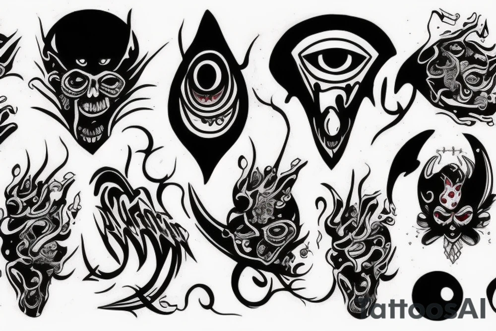 black, vertical evil red eye, mistyc tattoo idea