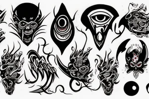 black, vertical evil red eye, mistyc tattoo idea