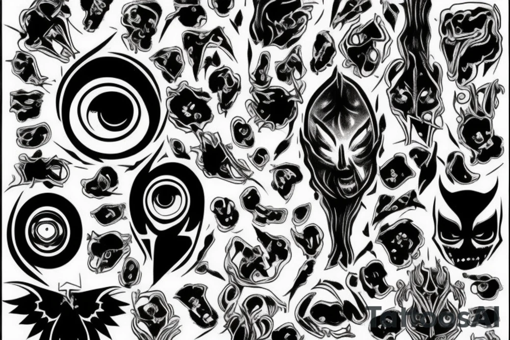 black, vertical evil red eye, mistyc tattoo idea