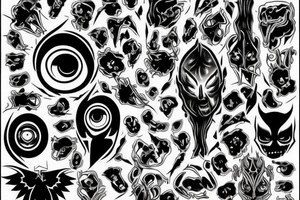 black, vertical evil red eye, mistyc tattoo idea