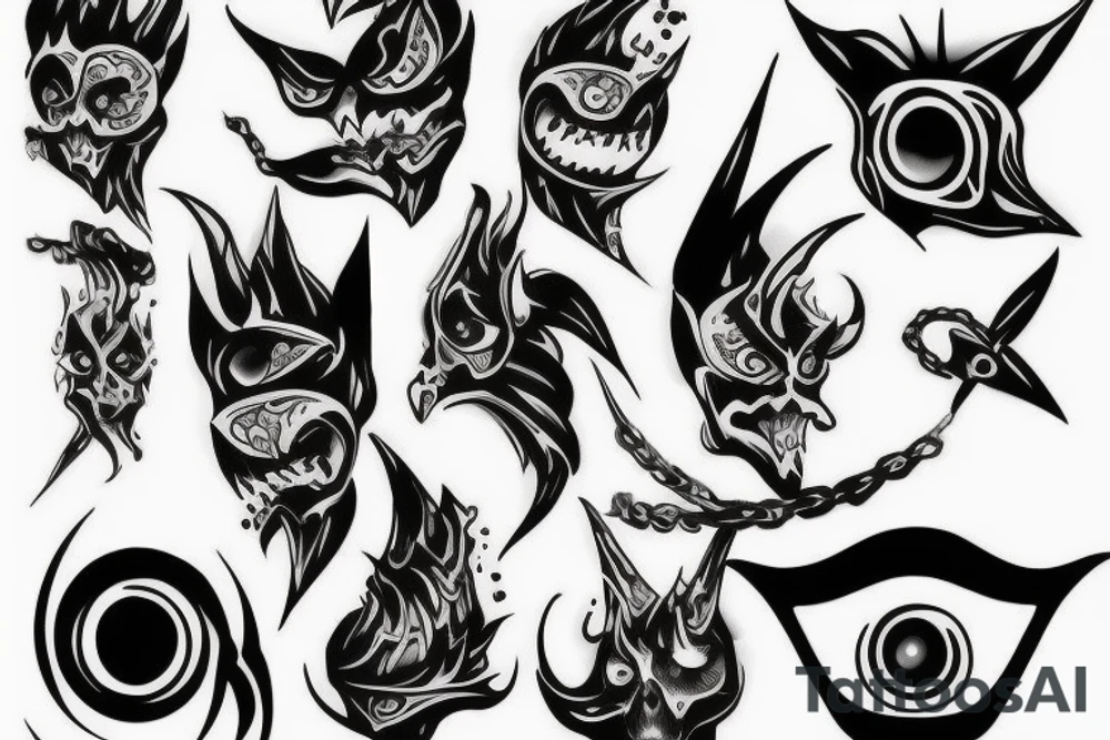 black, vertical evil red eye, mistyc tattoo idea