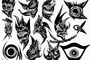 black, vertical evil red eye, mistyc tattoo idea