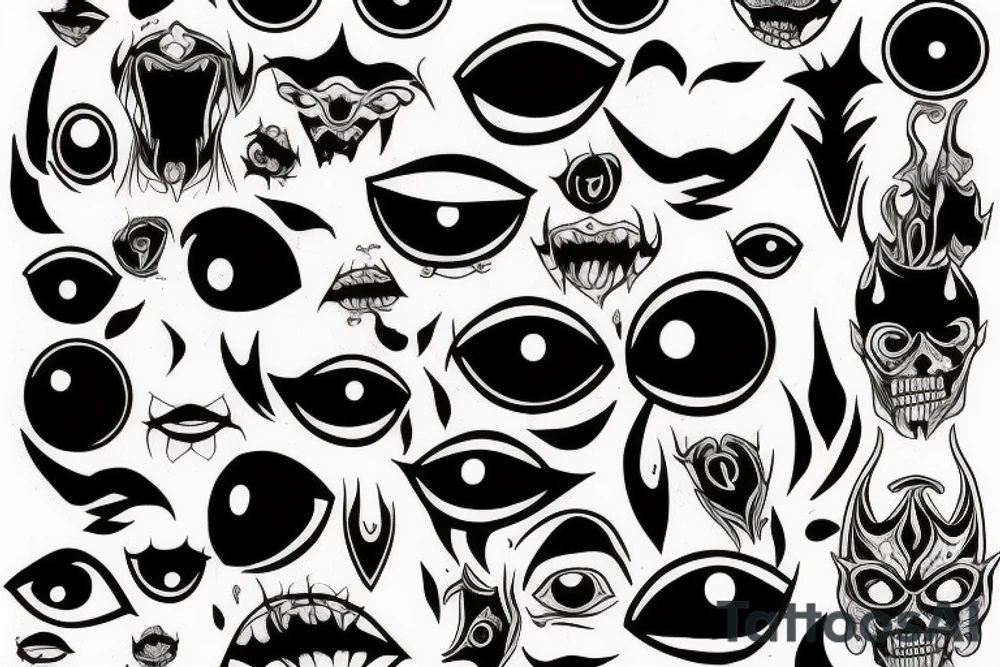 black, vertical evil red eye, mistyc tattoo idea