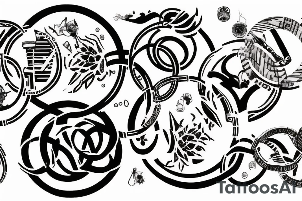 Sydney, Athens and Singapore around Olympic rings tattoo idea