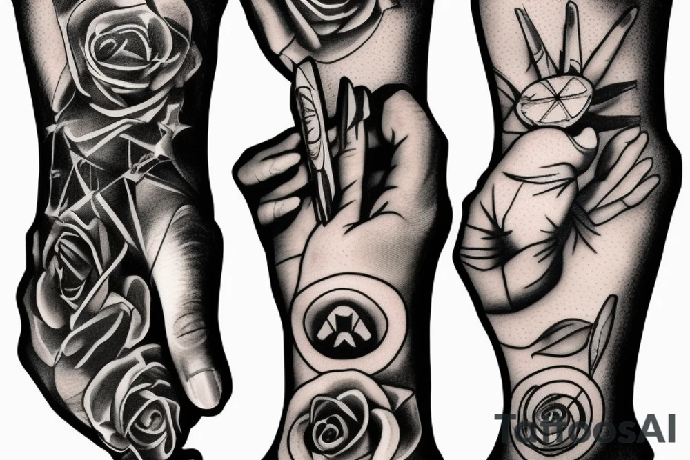 a hand holding three matches tattoo idea