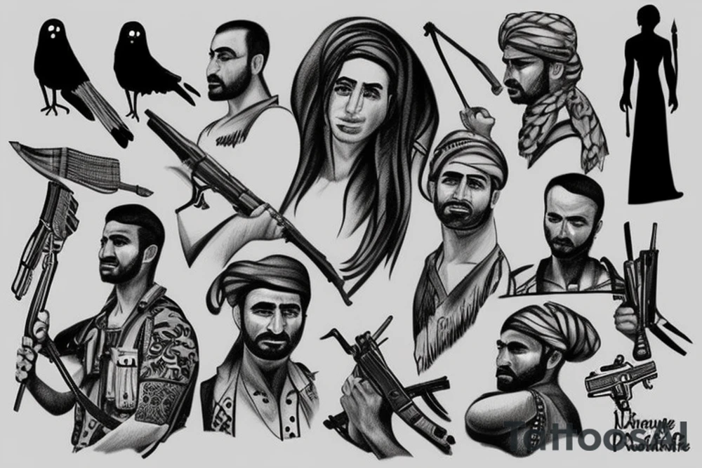 kurdish freedom fighter man tattoo idea