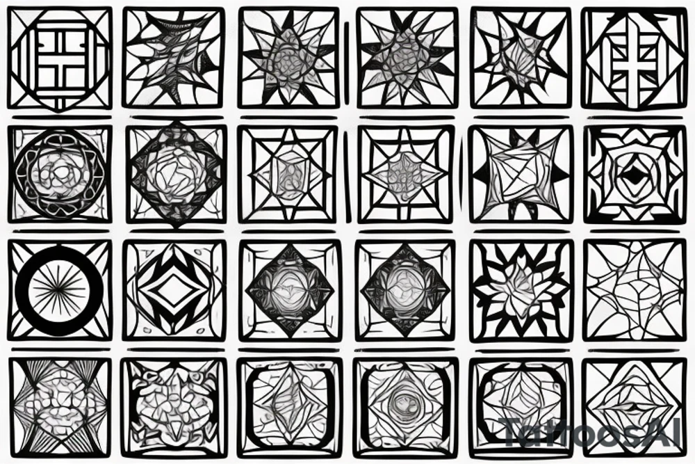 4 puzzle pieces outlines side by side that are all different shapes but fit together into a perfect square. tattoo idea