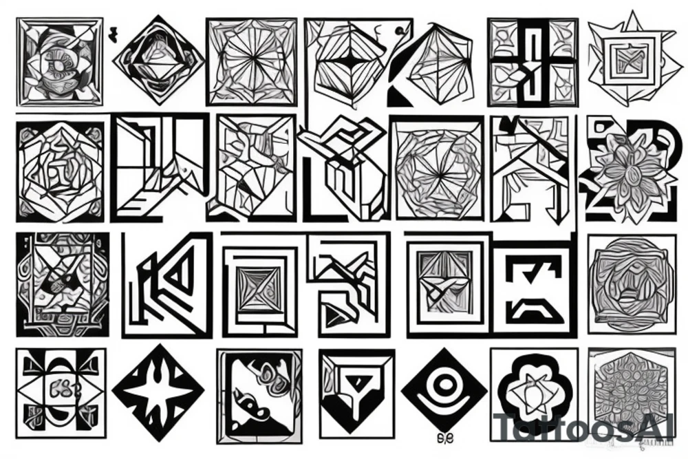 4 puzzle pieces outlines side by side that are all different shapes but fit together into a perfect square. tattoo idea