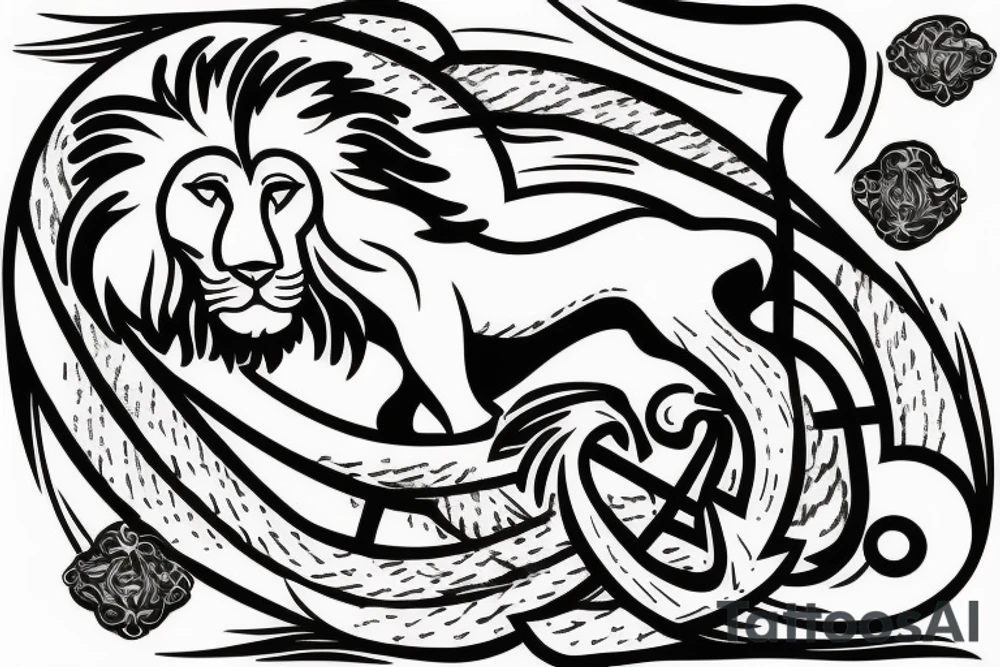 a lion with a anchor in the background tattoo idea
