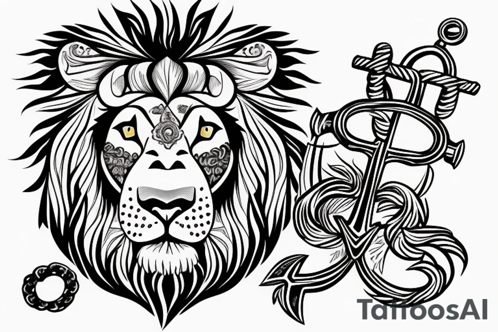 a lion with a anchor in the background tattoo idea