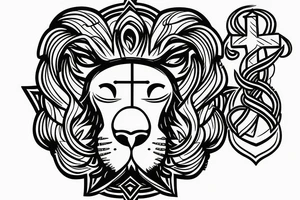 a lion with an anchor and cross in the background tattoo idea